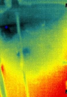 B. 紅外線探測圖像顯示有藍色低溫部位