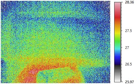 C. 紅外線探測圖像顯示有藍色低溫部位