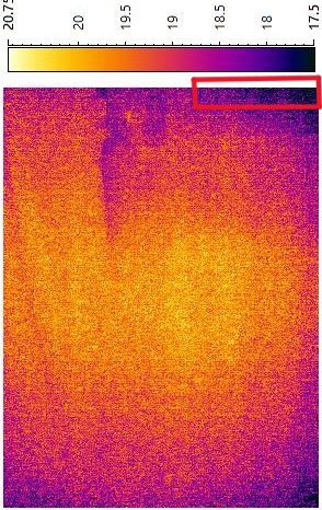 B. 紅外線探測圖像顯示較少藍色低溫部位